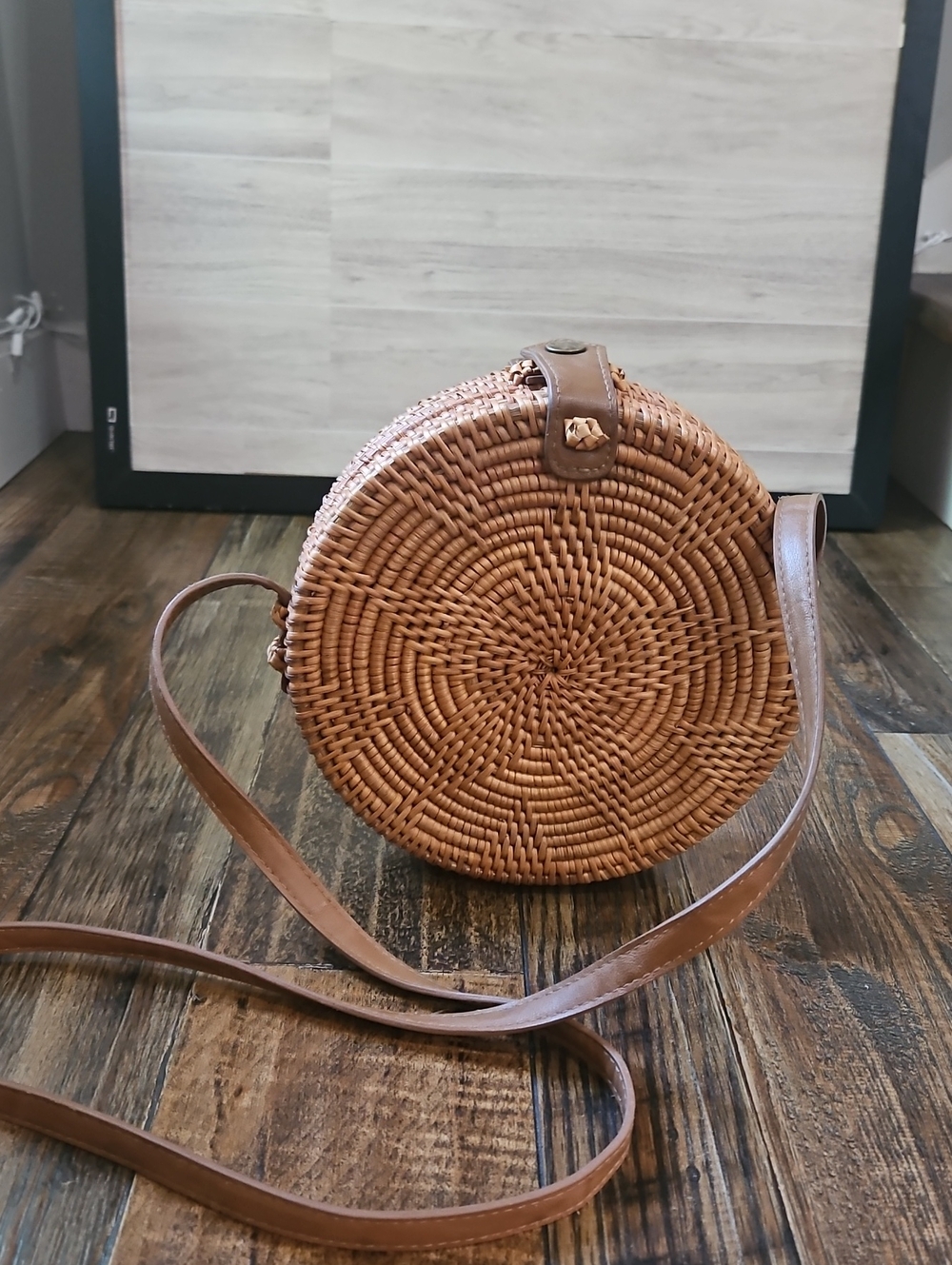 Straw Studio Bali Round Rattan Hand Woven Crossbody Bag (Hand-Made In Vietnam)